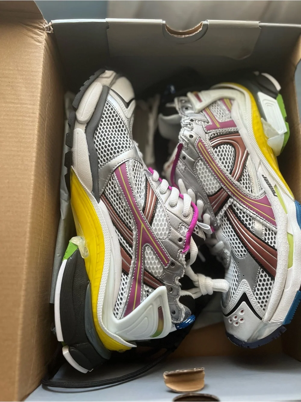 Balenciaga White Mesh Multicolor Accent Runner Sneaker